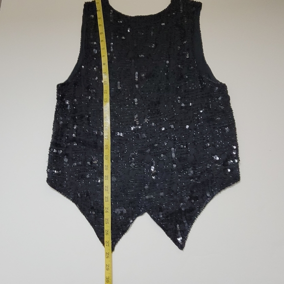 Sweet Sue Black Silk Vest with Black Bugle Beads & Sequins. Sz S - Picture 8 of 10